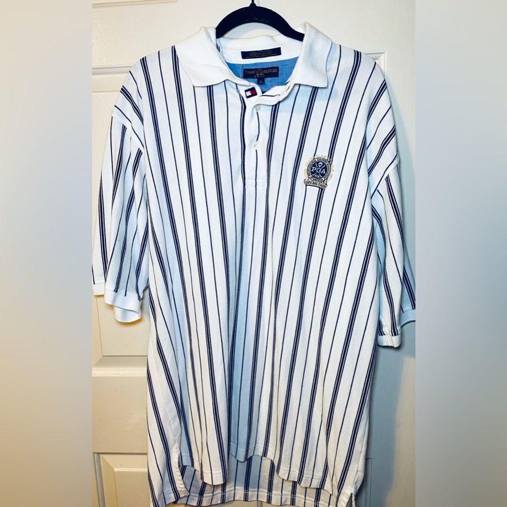 Vintage Tommy Hilfiger Shirt Vertical Striped Golf Color Block Polo 90s Y2K, XL